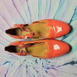 John Fluevog Heels Trivialis Mary Jane size 8.5 Dr. Seuss pink orange funky mod